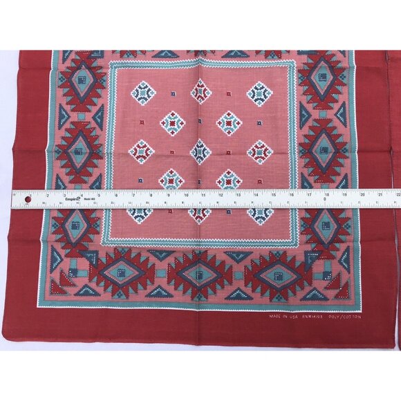 2 VTG Aztec Southwestern Bandana Handkerchief Native American Rockabilly Red - Picture 8 of 16
